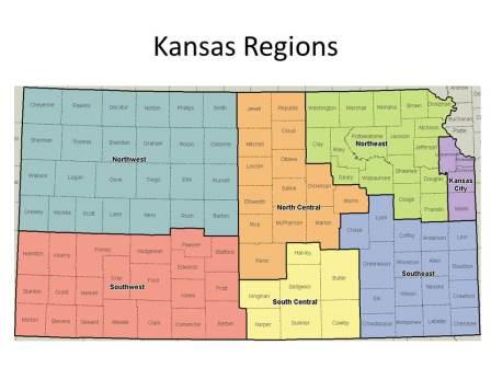 Map of Kansas, divided into regions